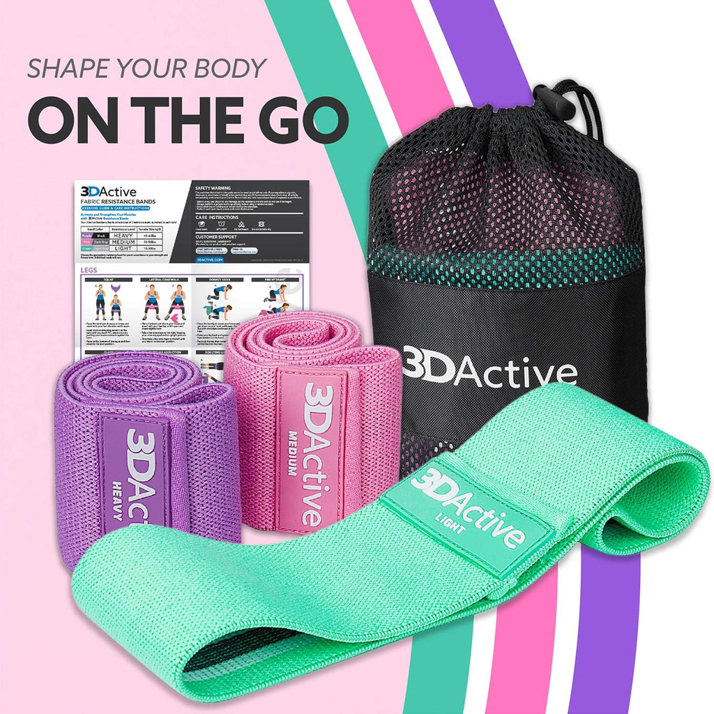 Fabric Resistance Bands for Legs & Butt – Non-Slip Hip Bands for Home & Gym | 3 Resistance Levels | Workout Guide & Carry Bag Included | Amazon's Choice