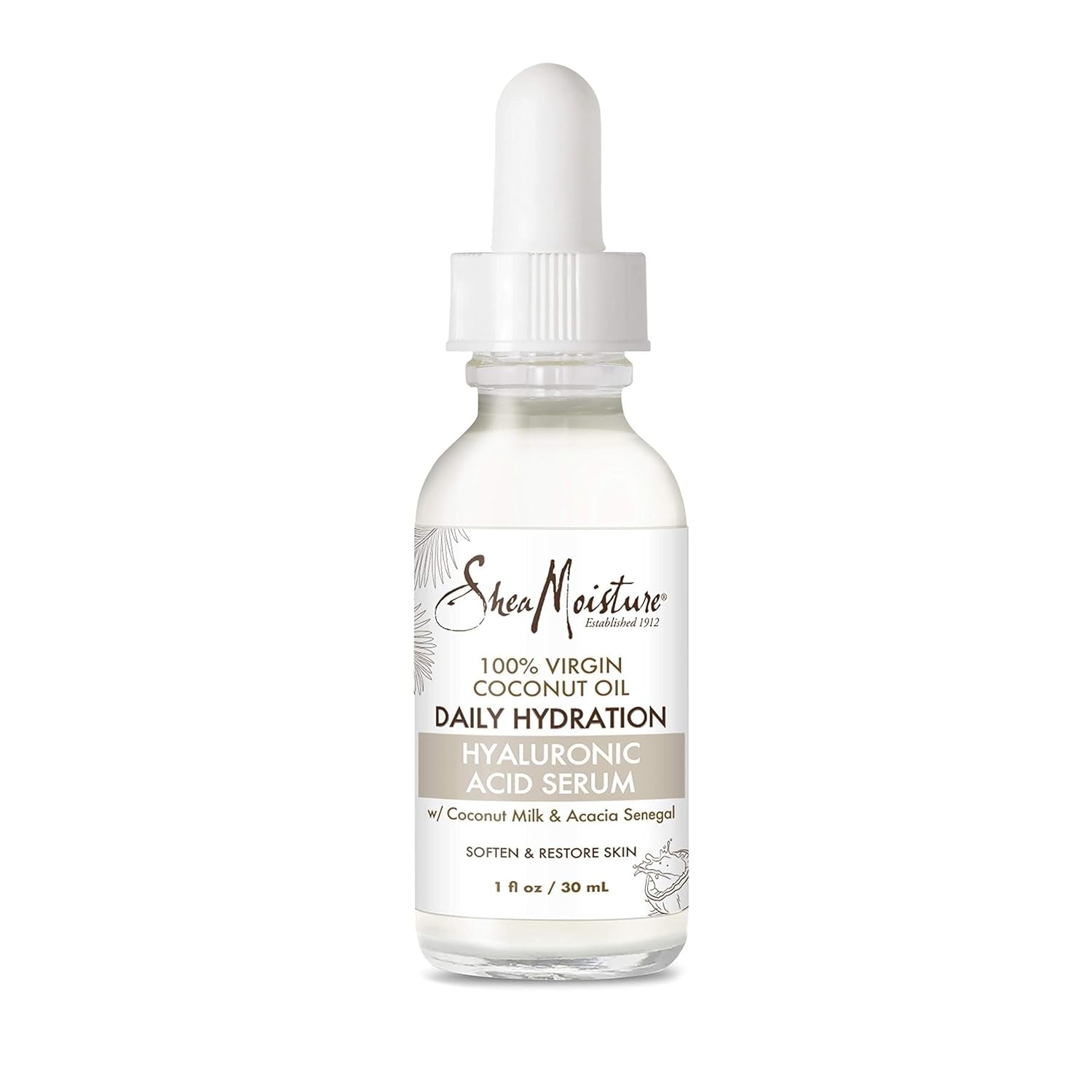 SheaMoisture Hyaluronic Acid Face Serum – 100% Virgin Coconut Oil for Dry Skin | Paraben-Free | Plumping, Brightening & Hydrating | 1 fl oz