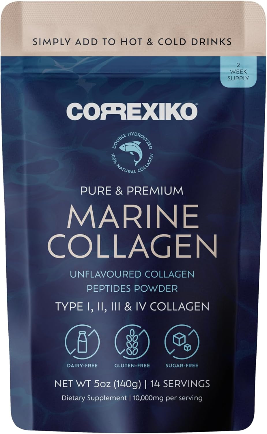 Marine Collagen Powder – Hydrolyzed Peptides for Glowing Skin, Strong Hair, Nails & Joints | Unflavored | Max Absorption | 5oz, 14 Servings