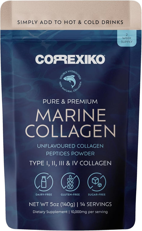 Marine Collagen Powder – Hydrolyzed Peptides for Glowing Skin, Strong Hair, Nails & Joints | Unflavored | Max Absorption | 5oz, 14 Servings