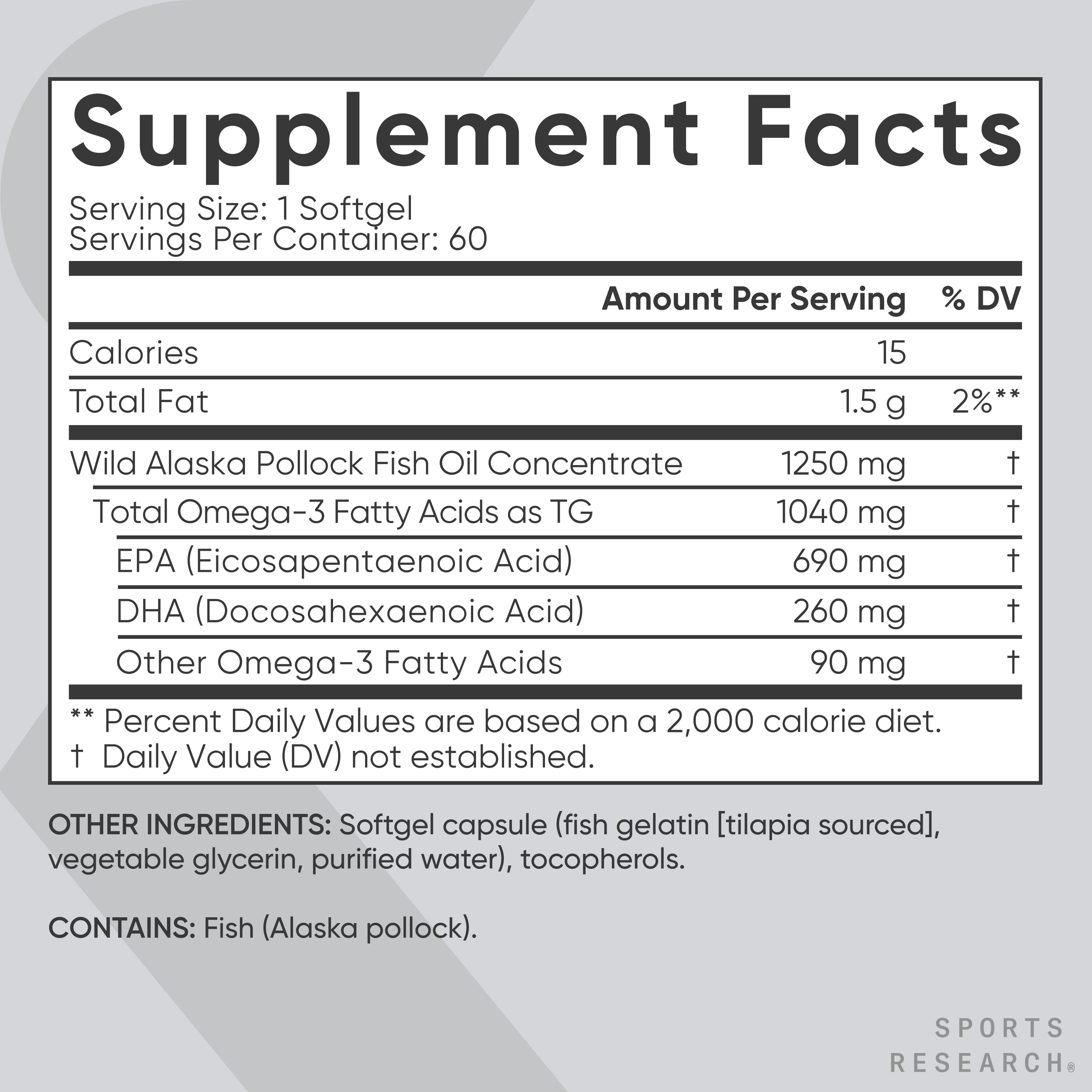 Sports Research Omega-3 Fish Oil – Triple Strength 1250mg | 60 Softgels