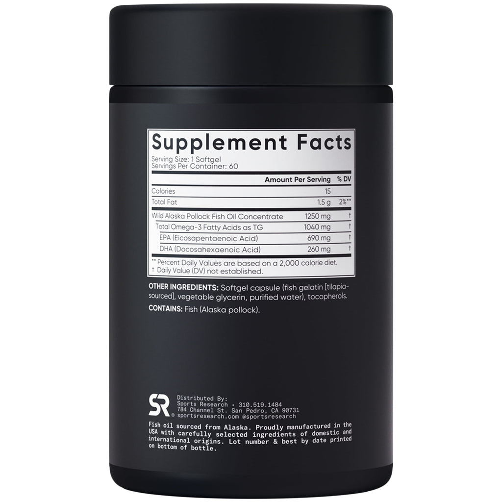 Sports Research Omega-3 Fish Oil – Triple Strength 1250mg | 60 Softgels
