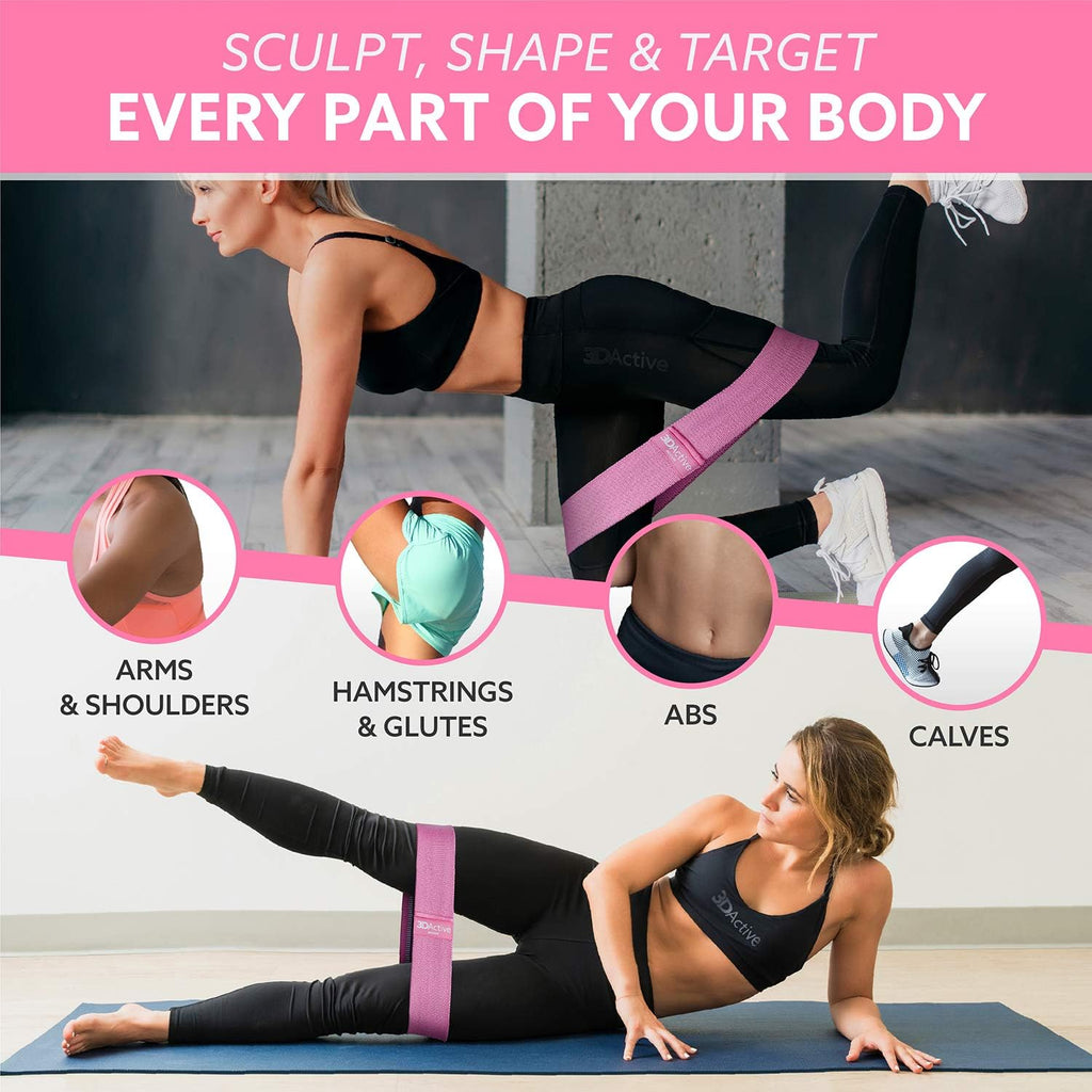 Fabric Resistance Bands for Legs & Butt – Non-Slip Hip Bands for Home & Gym | 3 Resistance Levels | Workout Guide & Carry Bag Included | Amazon's Choice