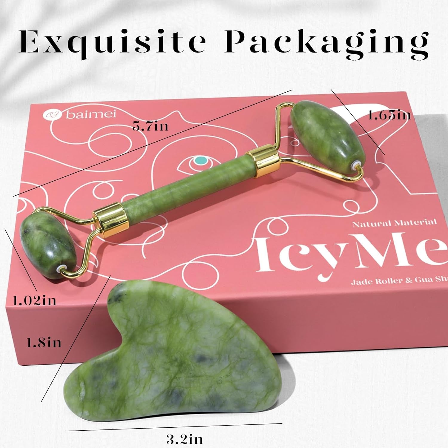 Gua Sha & Jade Roller Set – Cooling Face Roller + Guasha Facial Sculpting Tool for Depuffing, Jawline & Lymphatic Drainage | Skincare Gift for Women