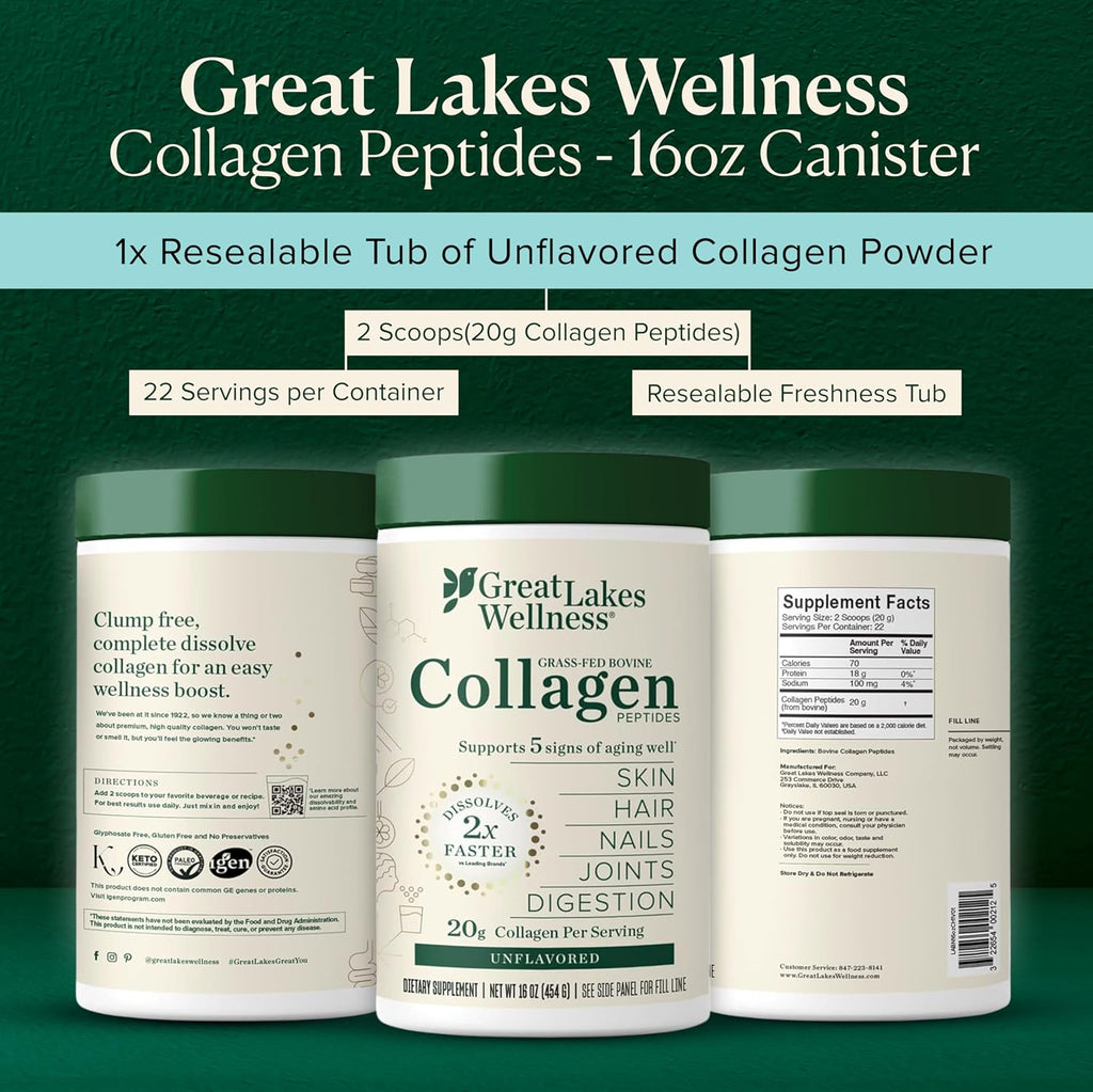 Premium Collagen Peptides Powder – Enhance Skin, Hair, Nails, Joints & Digestion – Hydrolyzed, Quick Dissolve, Non-GMO, Keto & Kosher – 16 Oz (22 Servings)