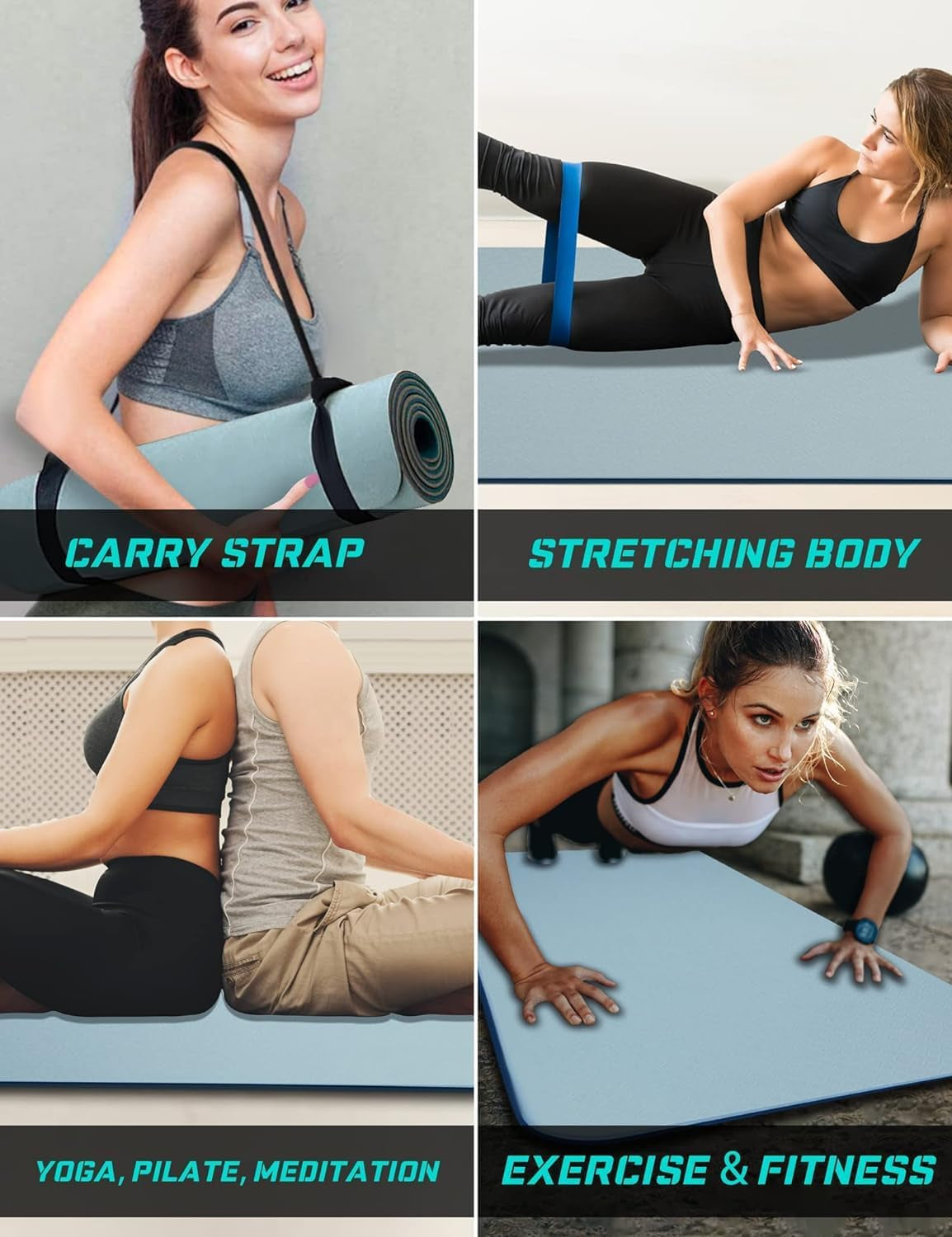 Non-Slip Yoga Mat Double-Sided, 72"×32"×7mm – Extra Thick TPE Mat for Women & Men | Yoga, Pilates & Home Workout | Carry Strap Included
