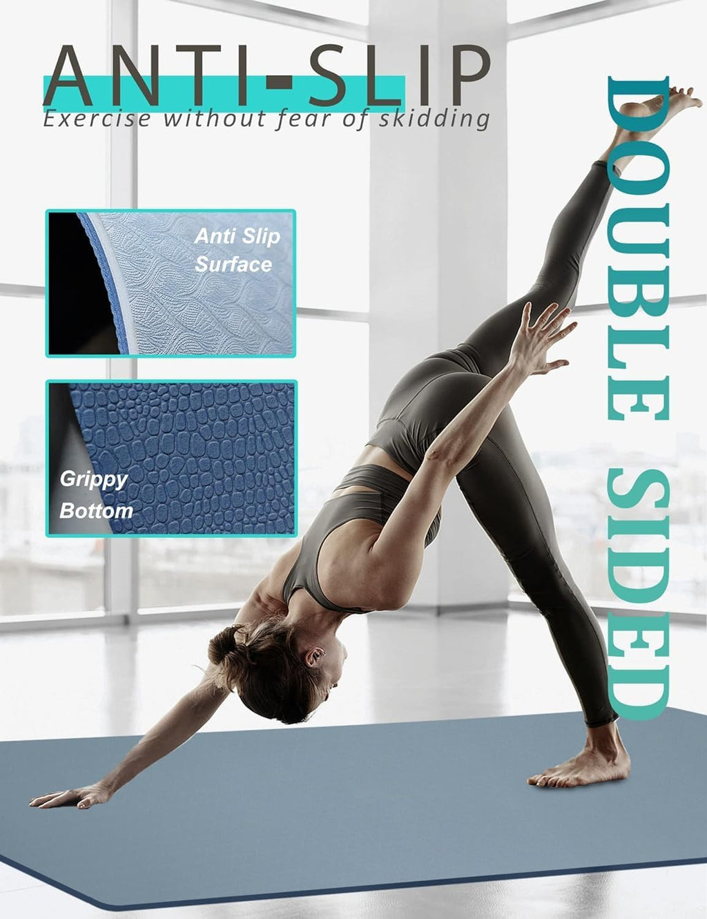 Non-Slip Yoga Mat Double-Sided, 72"×32"×7mm – Extra Thick TPE Mat for Women & Men | Yoga, Pilates & Home Workout | Carry Strap Included