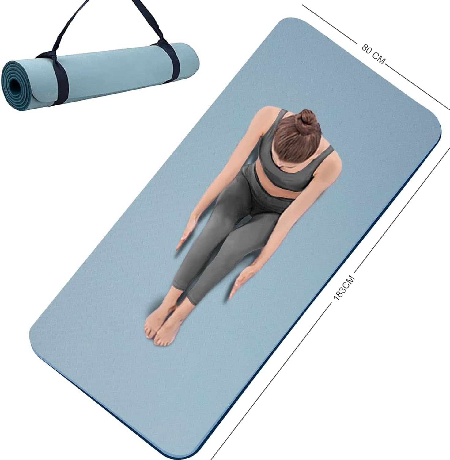Non-Slip Yoga Mat Double-Sided, 72"×32"×7mm – Extra Thick TPE Mat for Women & Men | Yoga, Pilates & Home Workout | Carry Strap Included
