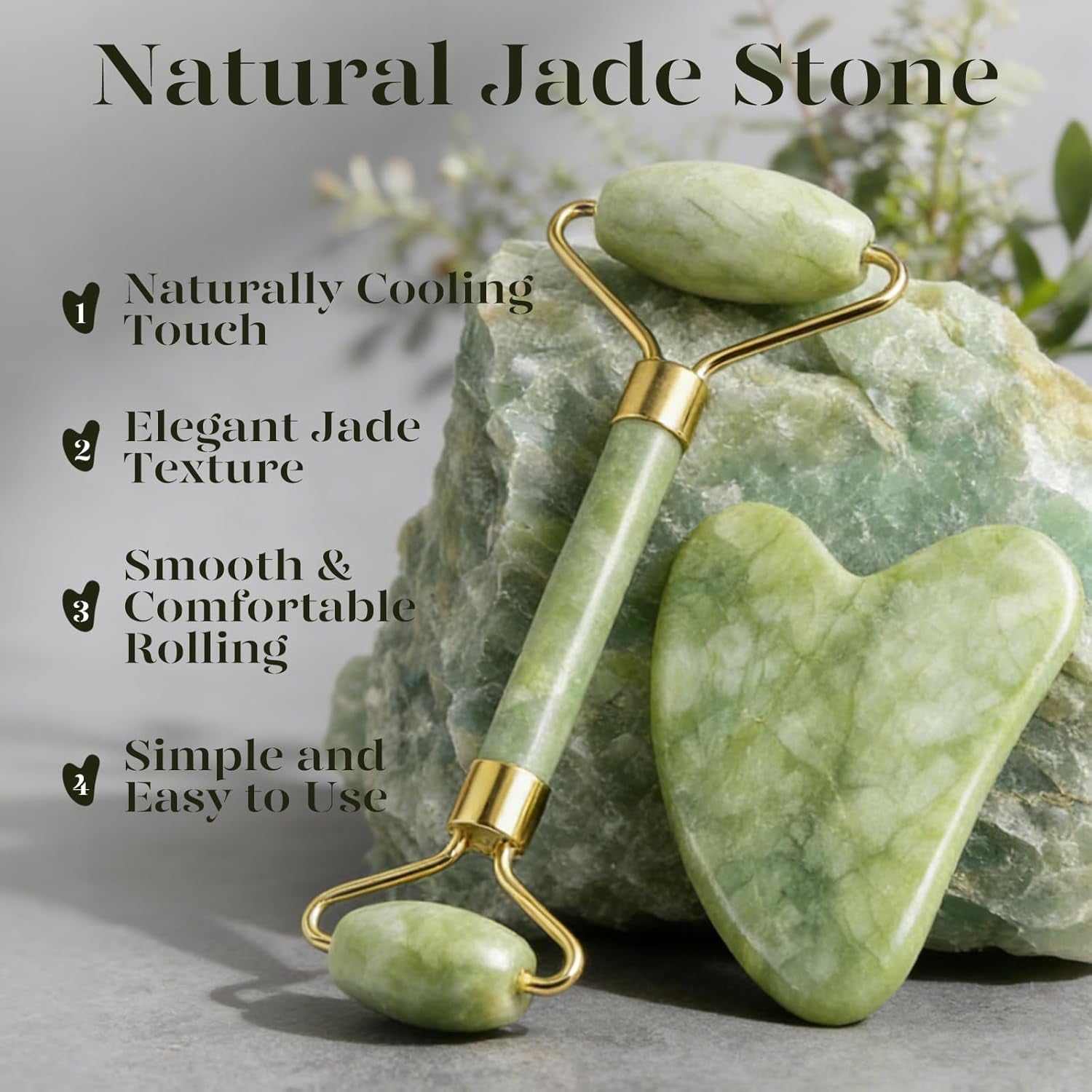 Gua Sha & Jade Roller Set – Cooling Face Roller + Guasha Facial Sculpting Tool for Depuffing, Jawline & Lymphatic Drainage | Skincare Gift for Women