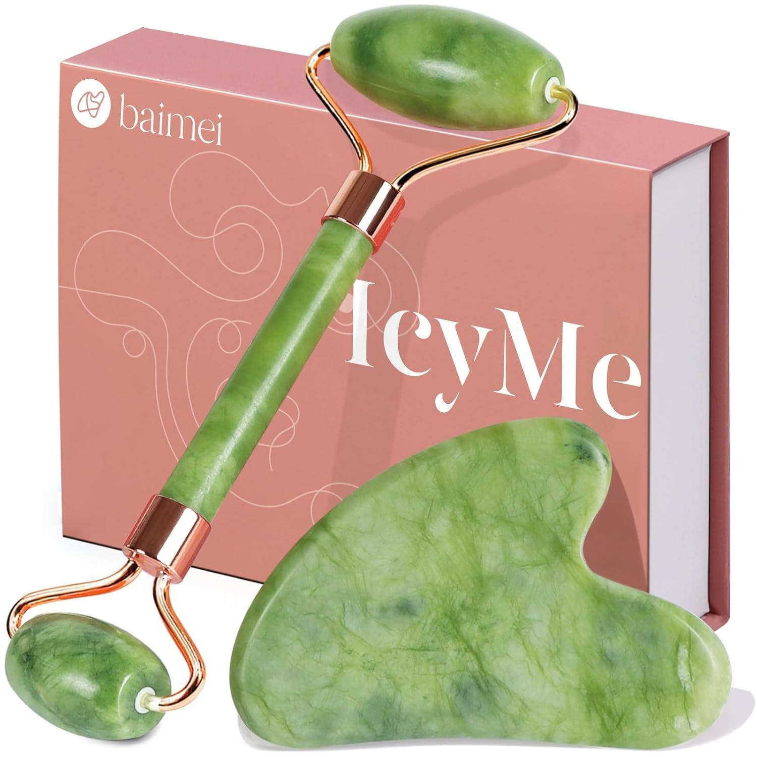 Gua Sha & Jade Roller Set – Cooling Face Roller + Guasha Facial Sculpting Tool for Depuffing, Jawline & Lymphatic Drainage | Skincare Gift for Women