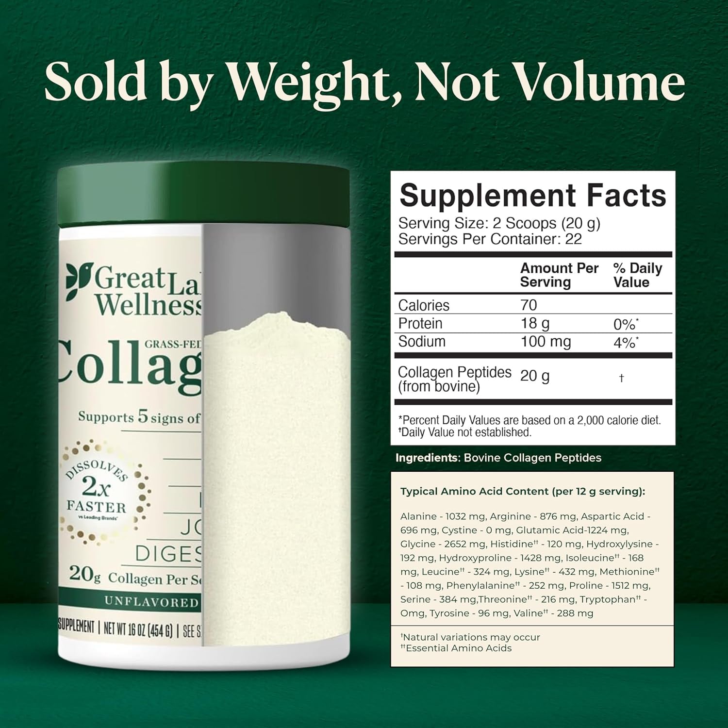 Premium Collagen Peptides Powder – Enhance Skin, Hair, Nails, Joints & Digestion – Hydrolyzed, Quick Dissolve, Non-GMO, Keto & Kosher – 16 Oz (22 Servings)