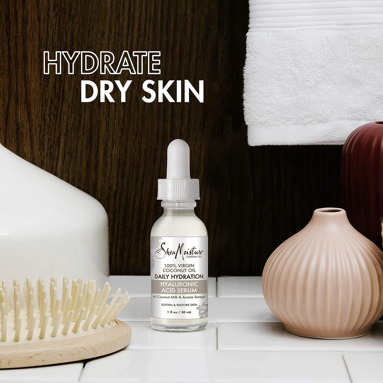 SheaMoisture Hyaluronic Acid Face Serum – 100% Virgin Coconut Oil for Dry Skin | Paraben-Free | Plumping, Brightening & Hydrating | 1 fl oz