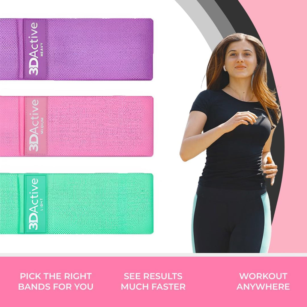Fabric Resistance Bands for Legs & Butt – Non-Slip Hip Bands for Home & Gym | 3 Resistance Levels | Workout Guide & Carry Bag Included | Amazon's Choice