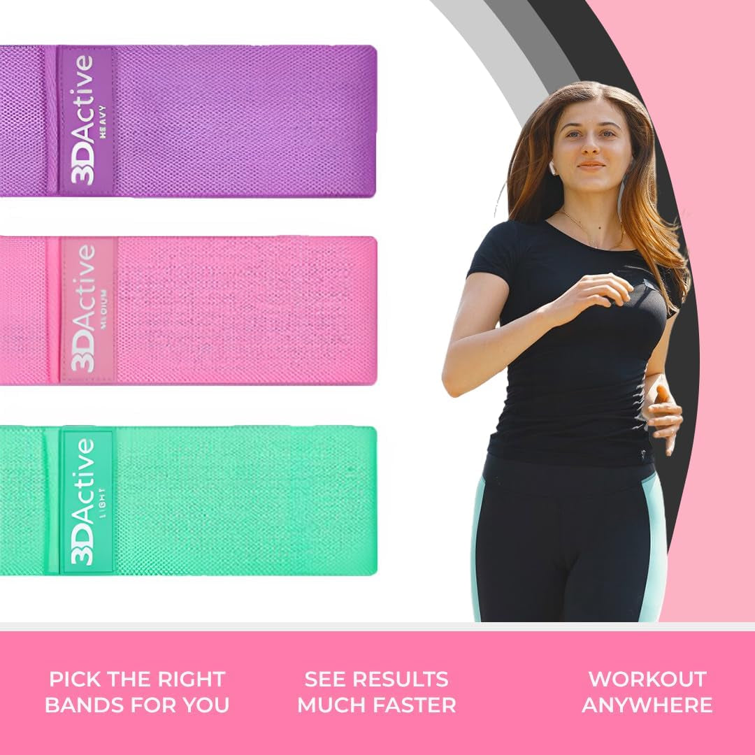 Fabric Resistance Bands for Legs & Butt – Non-Slip Hip Bands for Home & Gym | 3 Resistance Levels | Workout Guide & Carry Bag Included | Amazon's Choice