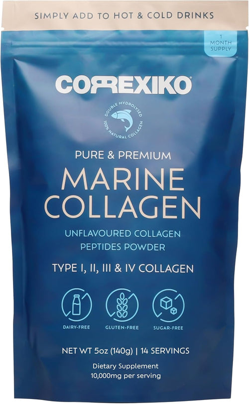 Marine Collagen Powder – Hydrolyzed Peptides for Glowing Skin, Strong Hair, Nails & Joints | Unflavored | Max Absorption | 5oz, 14 Servings