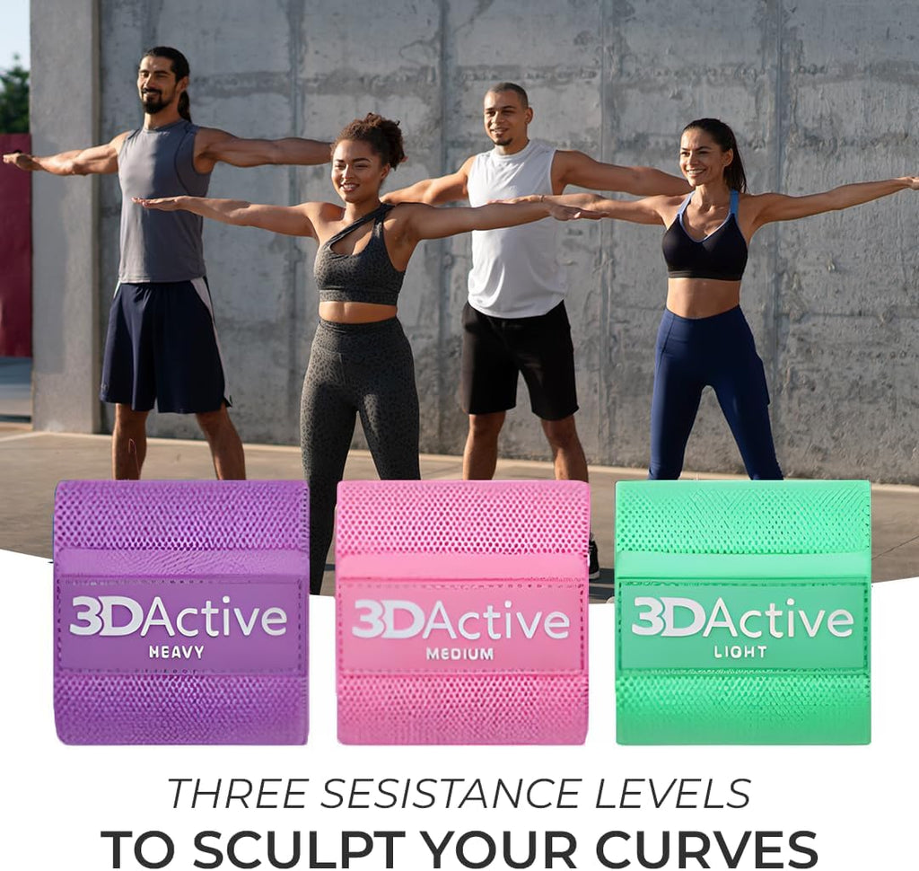 Fabric Resistance Bands for Legs & Butt – Non-Slip Hip Bands for Home & Gym | 3 Resistance Levels | Workout Guide & Carry Bag Included | Amazon's Choice