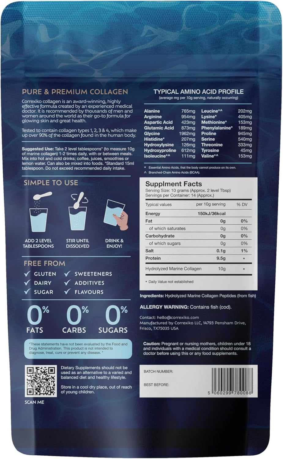 Marine Collagen Powder – Hydrolyzed Peptides for Glowing Skin, Strong Hair, Nails & Joints | Unflavored | Max Absorption | 5oz, 14 Servings